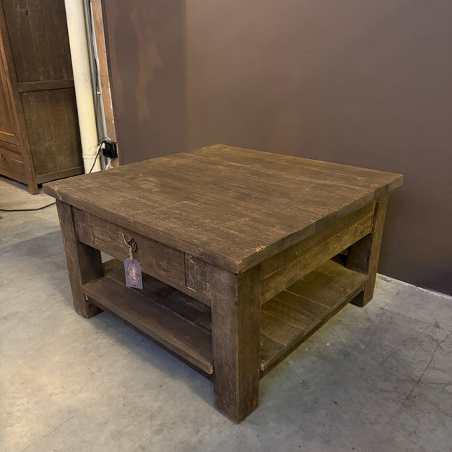 Driftwood Salontafel met Lade & Onderblad 80x80 cm | Landelijk