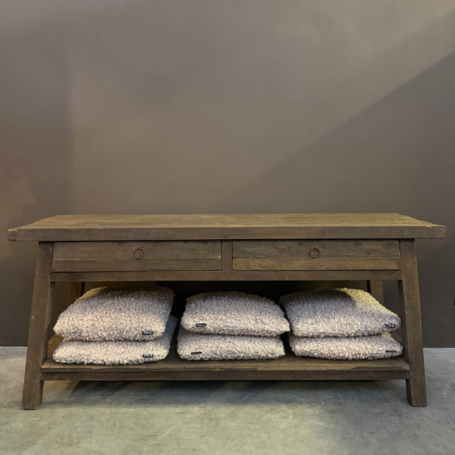 Driftwood Sidetable met 2 Lades & Onderblad | Afgeschuinde Poten