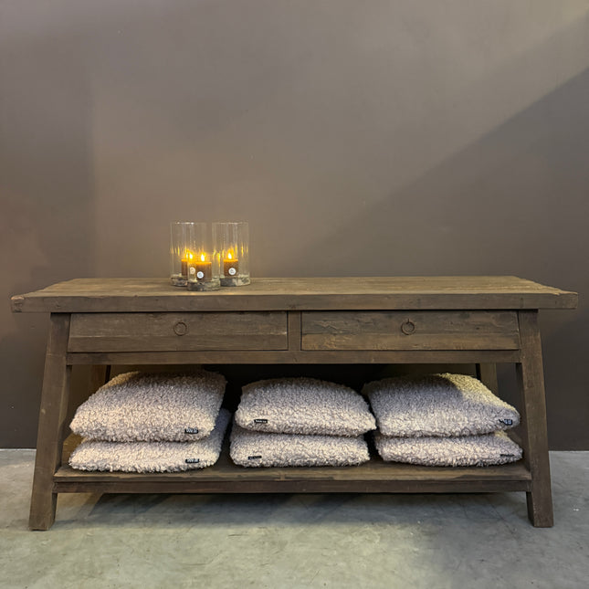 Driftwood Sidetable met 2 Lades & Onderblad | Afgeschuinde Poten