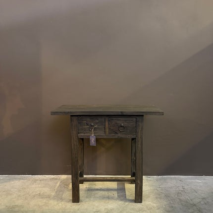 Grey Brown Sidetable met 2 Lades | Landelijke Houten Wandtafel 90 cm