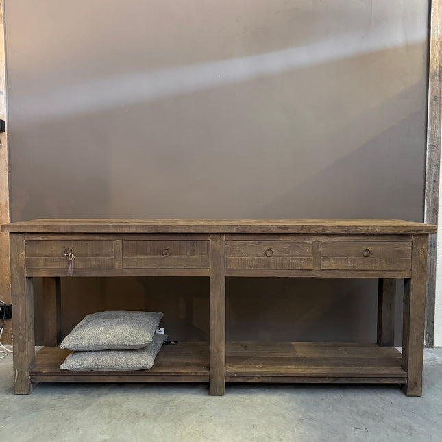 Driftwood Dressoir / Sidetable met 4 Lades & Onderblad | 220 cm