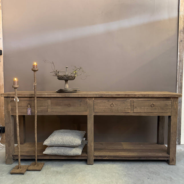 Driftwood Dressoir / Sidetable met 4 Lades & Onderblad | 220 cm