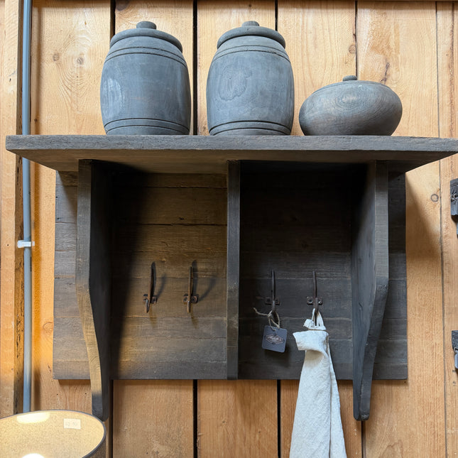 Driftwood Wandrek 80 cm met Vakken & Haken | Landelijk Houten Wandrek