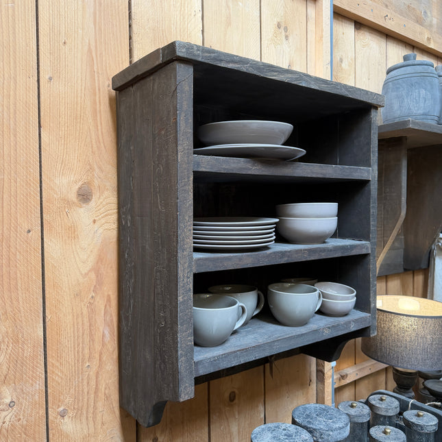 Driftwood Wandrek 80 cm met 3 Legplanken & Haken | Landelijk Serviesrek