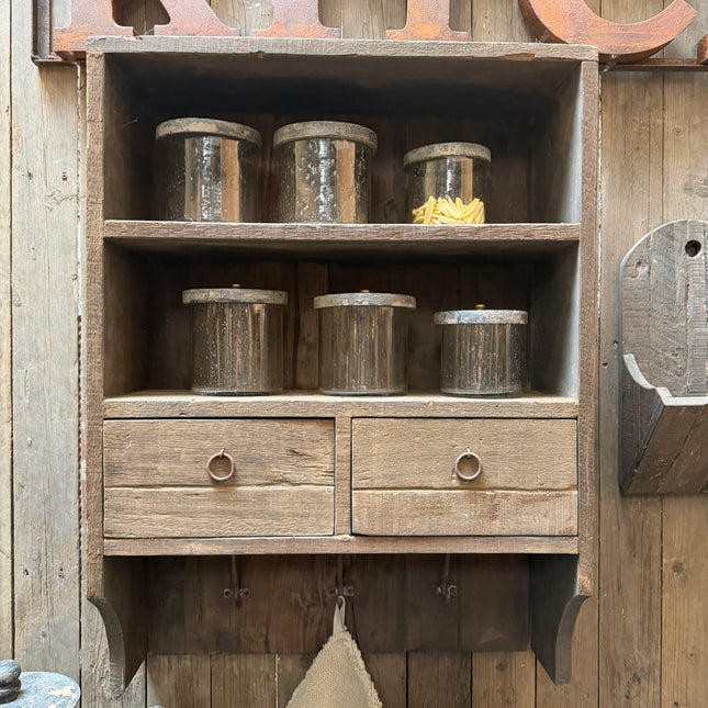 Driftwood Wandrek 80 cm met 2 Laden & Haken | Landelijk Keukenrek
