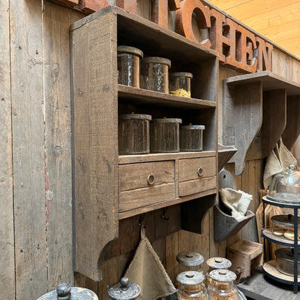 Driftwood Wandrek 80 cm met 2 Laden & Haken | Landelijk Keukenrek