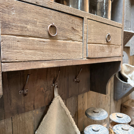 Driftwood Wandrek 80 cm met 2 Laden & Haken | Landelijk Keukenrek