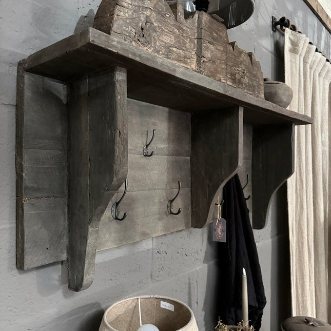 Old Barn Wandkapstok 120 cm | Houten Kapstok met 6 Haken & Legplank