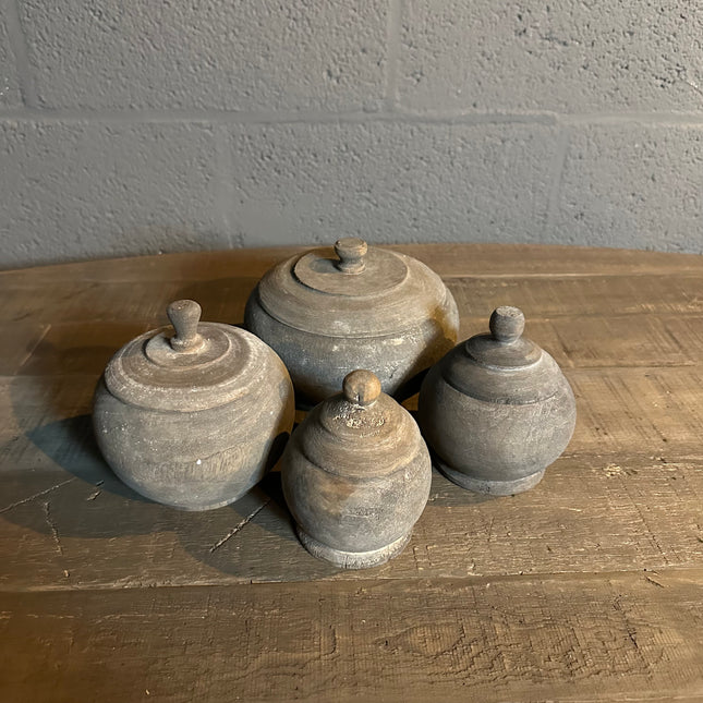 Ronde Houten Potjes met Deksel | Landelijke Opbergpotjes van Massief Hout