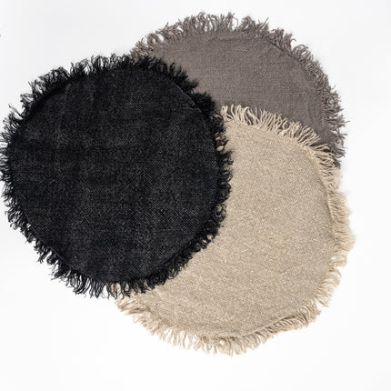 Linnen Ize Placemat Rond Naturel – Grof Linnen met Franjes