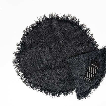 Linnen Jara Placemat Rond Stonewash – Grof Linnen met Franjes
