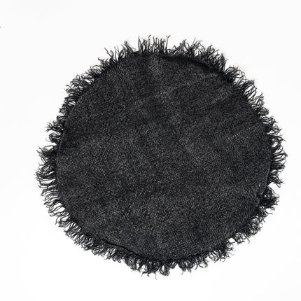 Linnen Jara Placemat Rond Stonewash – Grof Linnen met Franjes