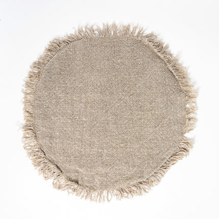 Linnen Ize Placemat Rond Naturel – Grof Linnen met Franjes