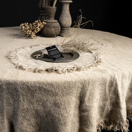 Linnen Ize Placemat Rond Naturel – Grof Linnen met Franjes