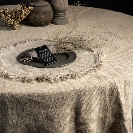 Linnen Ize Placemat Rond Naturel – Grof Linnen met Franjes