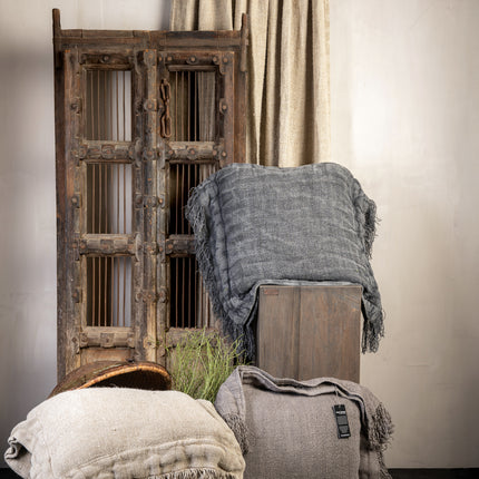Linnen Sierkussen Ruth Grey/Black Stone Washed 70x70 – 100% Linnen