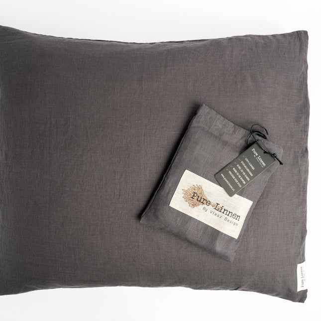Pure Linnen Kussensloop Donkergrijs/Instopstrook