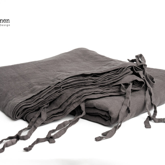 Pure Linnen Dekbedovertrek Donkergrijs/Strikjes