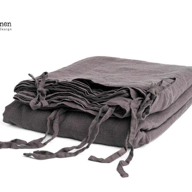 Pure Linnen Dekbedovertrek Donkergrijs/Strikjes