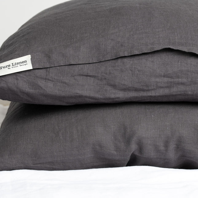 Pure Linnen Kussensloop Donkergrijs/Instopstrook