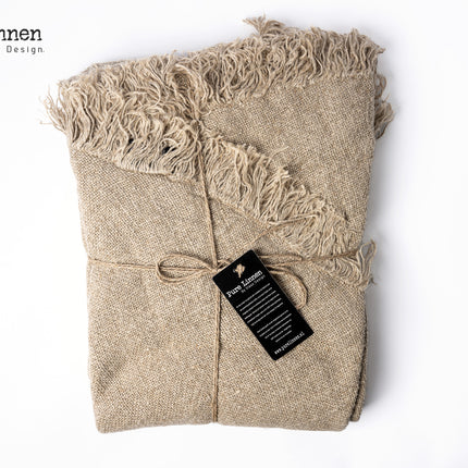 Linnen Dora Tafelkleed Rond Naturel – 100% Linnen met Franjes